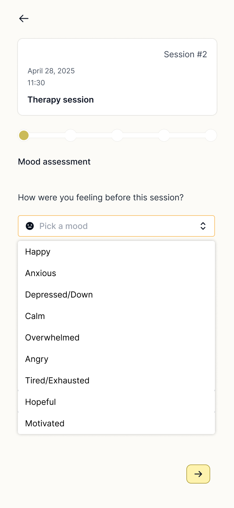 Questionnaire mood after session